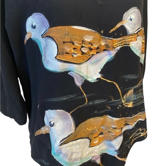 Cottonways Handpainted Sanderling Bird Print Cotton Gauze Blouse - Picture 6 of 8